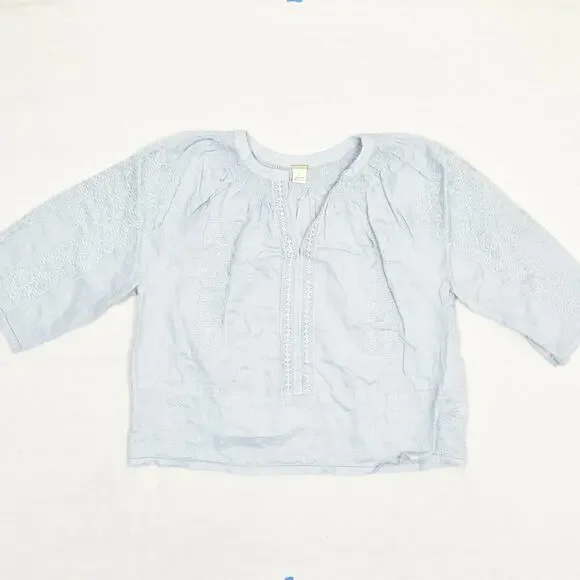 Magaschoni Women's Blouse V Neck 3/4 Sleeve Solid V Neck Linen Blue Size L - Picture 1 of 8